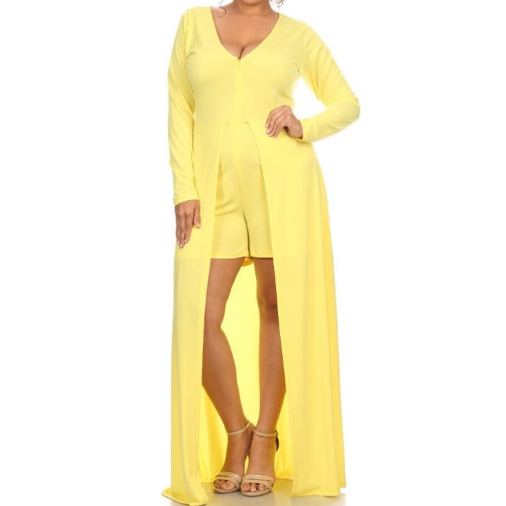 Plus Size Yellow Romper Maxi Dress Jumpsuit